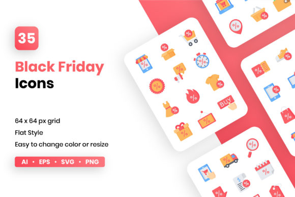 Black Friday Flat Icon Set for Local Business Branding
