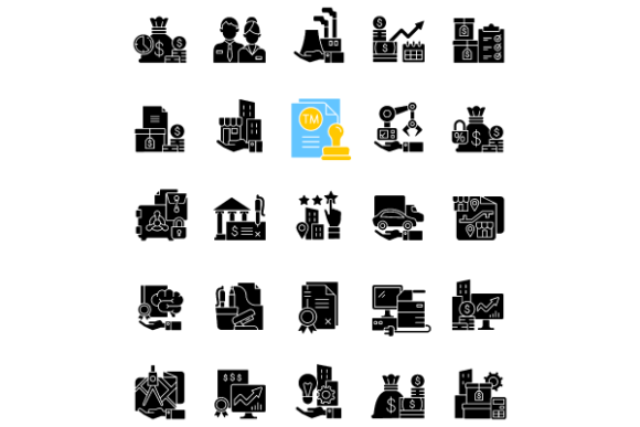 Business Assets Black Glyph Icons Bundle for Local Branding