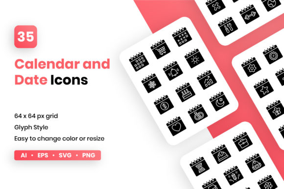 Calendar and Date Glyph Icon Set for Handmade Projects