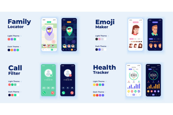 Cartoon Smartphone Interface Templates for Graphics and UX Design
