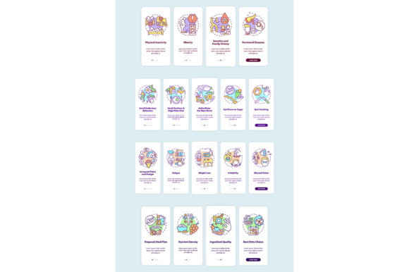 Diabetes Onboarding Mobile App Page Set - Modern Graphic Templates