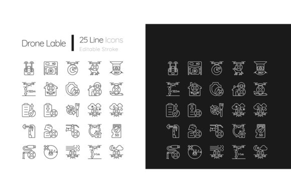 Drone Usage Linear Manual Label Icons for Graphics
