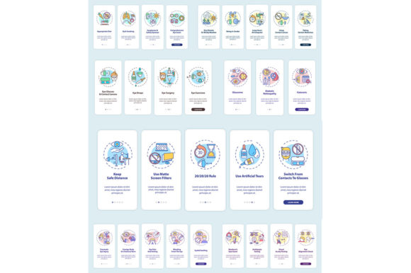Eye Health Onboarding Mobile Page Set for Crafting Projects