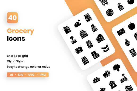 Grocery Glyph Icon Set for Local Business Graphics