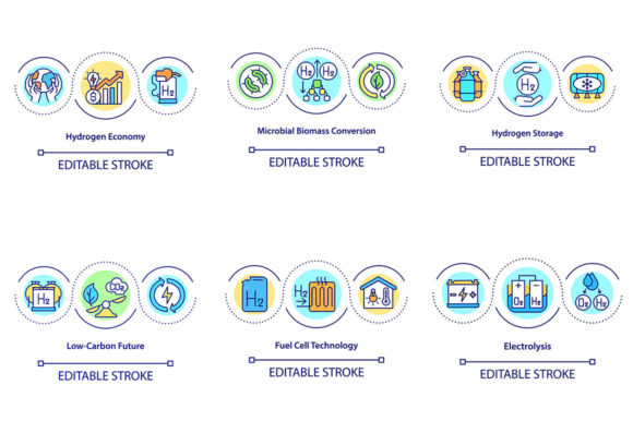 Hydrogen Technologies Concept Icons Set for Modern Web Graphics