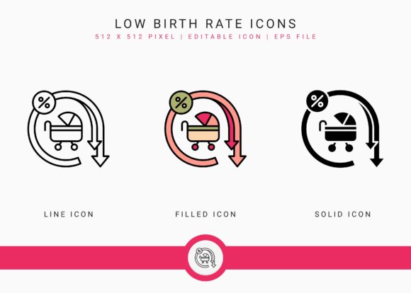 Low Birth Rate Icons Set for Graphics and Digital Products
