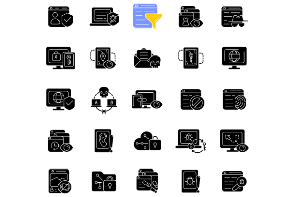 Online Surveillance Glyph Icons Bundle for Modern Graphics