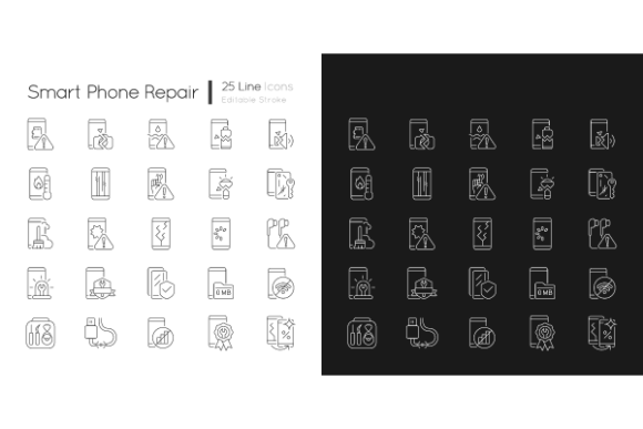 Smartphone Repair Linear Icons Bundle for Crafting Projects