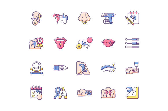 Tattoo and Piercing RGB Color Icons for Crafting