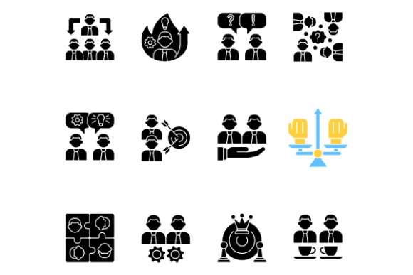 Teamwork Glyph Icons for Embroidery Projects