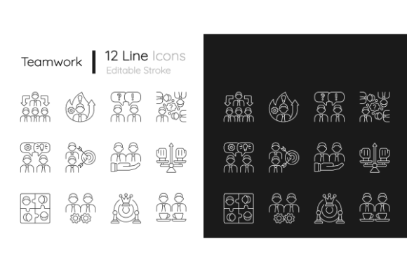 Teamwork Related Linear Icons Bundle for Small Business Branding