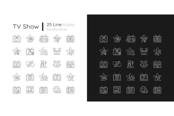 TV Show Linear Icons Set for Modern Web Design