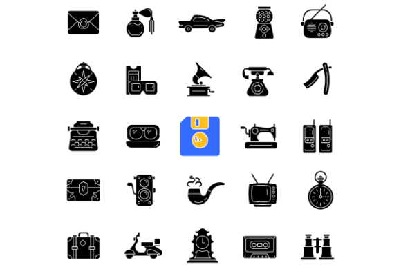 Vintage Style Black Glyph Icons Bundle for Crafting and Design