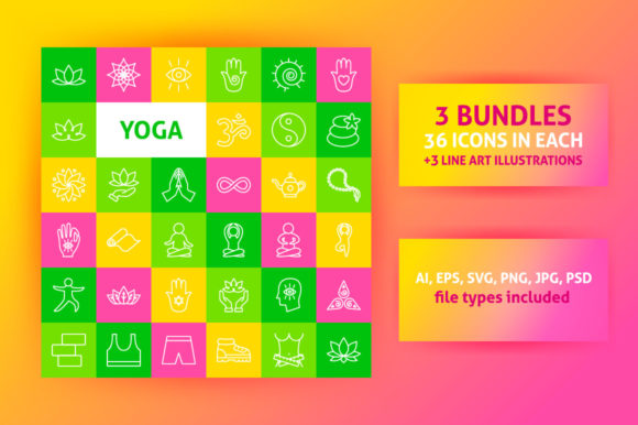 Yoga Meditation Line Art Icons for Handmade Creations